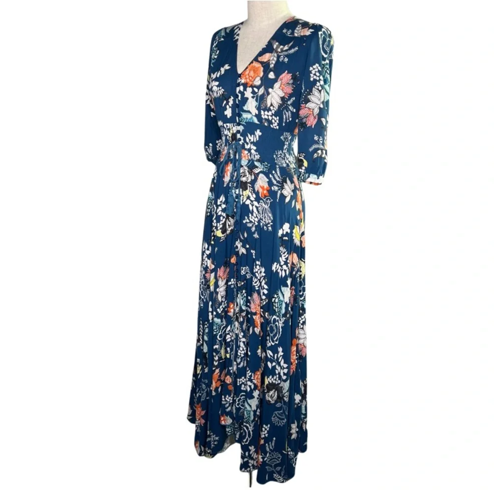 Jade Mia Maxi Women’s In Miak Print Smock Waist 3/4 Sleeve Multicolor Dress XS - Picture 7 of 9